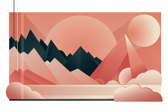 background abstract mountains , circles, clouds, peach colors