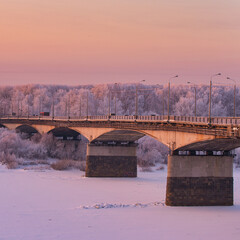 Beautiful Russian winter landscape shot at sunset