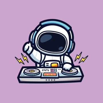 DJ astronaut cute cartoon vector illustration design