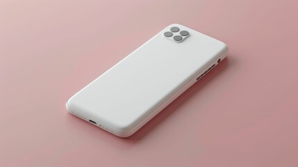 A contemporary white smartphone featuring a four camera system, displayed on a soft pink surface.
