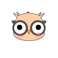 A cartoon owl with glasses on its face. The owl has a cute and friendly expression. The glasses give the owl a smart and intellectual appearance