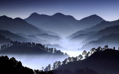 Majestic Mountain Range Shrouded in Fog and Mist