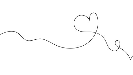 Continuous line drawing of heart couple and color shape. Single line Valentines background with pink heart. One line drawing of love sign with two hearts. Editable stroke. Doodle. vector illustration