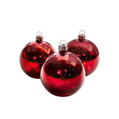 Set of 3 red Christmas glass balls isolated on transparent background.