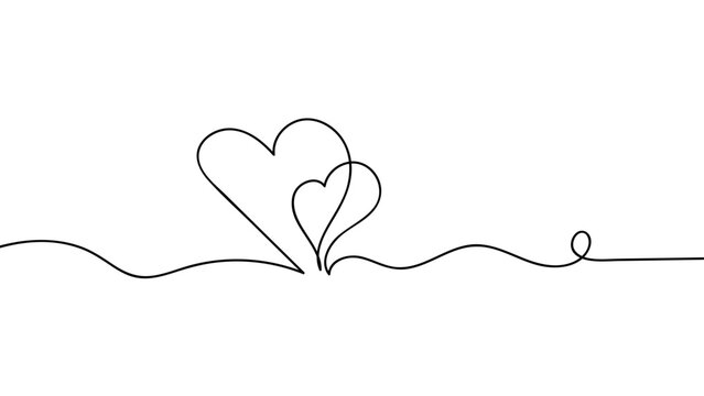 One continuous drawing of heart and color shape love sign. Thin contour and romantic symbol for greeting card , web, banner, cover. Doodle outline no background. Editable stroke. Vector illustration