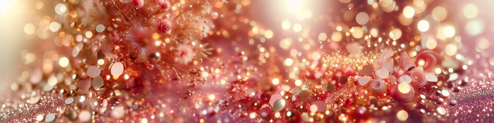 Fototapeta na wymiar Charming Glow: Soft Golden Pink Bokeh Lights Add an Elegant Touch to the Christmas Festivities