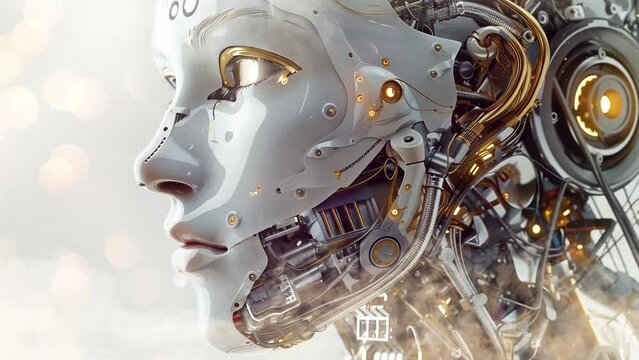 the queen awakens illustration of robotic science. seamless looping overlay 4k virtual video animation background