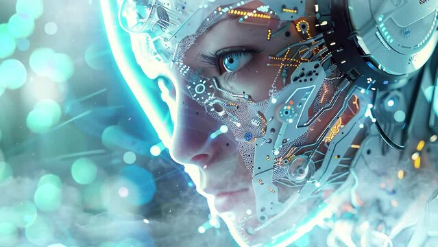 futuristic technology background. the queen awakens illustration of robotic science. seamless looping overlay 4k virtual video animation background