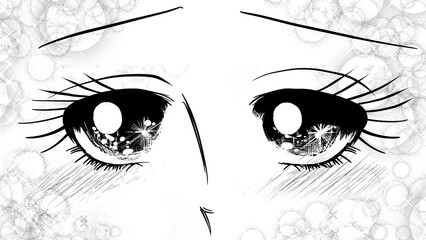 70年代少女漫画風のうるうるときめく瞳で見つめる女性のドアップイラスト