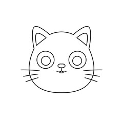 A cat with big eyes and a smile. The cat is drawn in black and white. The image is a simple drawing of a cat's face
