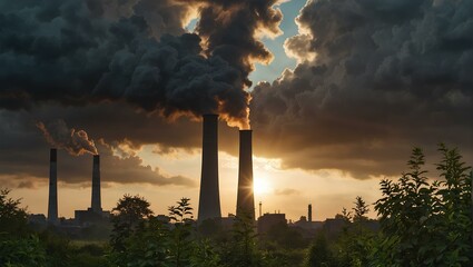 Decarbonization, featuring a vibrant green plant in the foreground with a CO2-emitting industrial chimney in the background, symbolizing the balance between industry and environmental sustainability