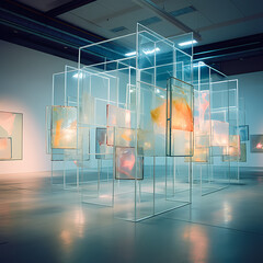 A modern art installation in a gallery. 
