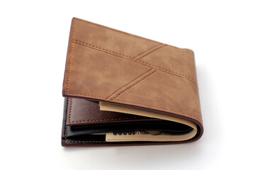 Brown wallet on white background.