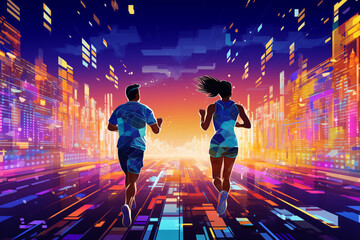 athletic runner person run on futuristic city .generated AI