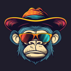 Mascot logo of a monkey wearing sombrero hat and sunglasses