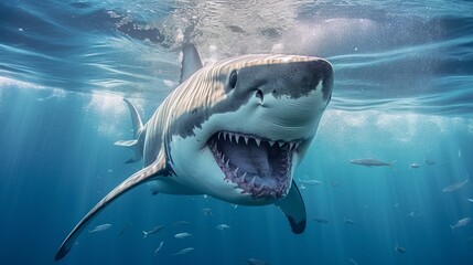 Great White Shark (Carcharodon carcharias) in blue water