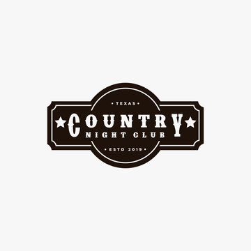 Country Music Western Vintage Retro Saloon Bar Cowboy logo design vector template on white background