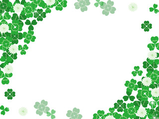 四葉のクローバーとシロツメクサのフレーム背景イラスト