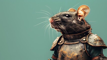 Closeup Portrait of a Cute and Curious Mouse in a Green Studio