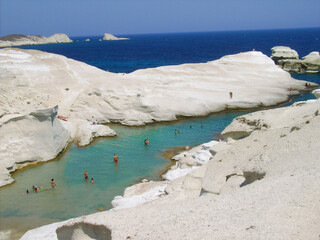 milos island greece sarakiniko rocky beach in summer