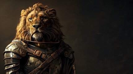 Majestic Lion Warrior in Ornate Medieval Armor,Embodying Bravery and Legendary Power