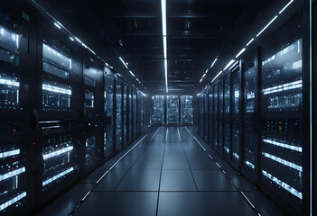 An expansive room filled with rows of computer servers.