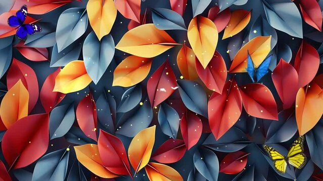 folded paper art origami seasonal autumn leaves. seamless looping overlay 4k virtual video animation background