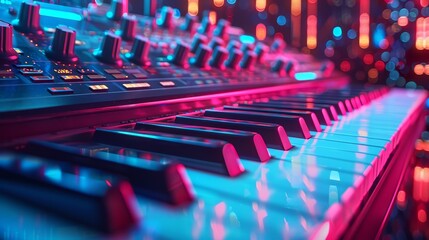 Synthesizer, Music instrument conception, futuristic background