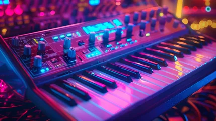 Fotobehang Synthesizer, Music instrument conception, futuristic background © chayantorn