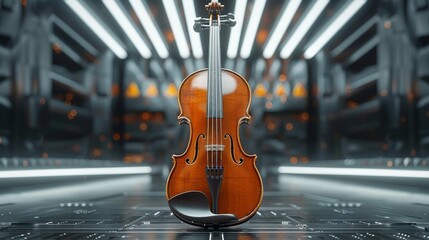 Violin, Music instrument conception, futuristic background - obrazy, fototapety, plakaty