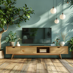  Green living room design with  television