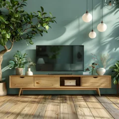 Deurstickers  Green living room design with  television © Olivia Studio
