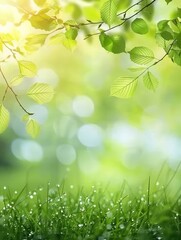 Beautiful natural background with lush greenery bathed in sunlight, featuring beautiful bokeh, symbolizing both summer and spring with a soft focus. Made with generative AI technology.