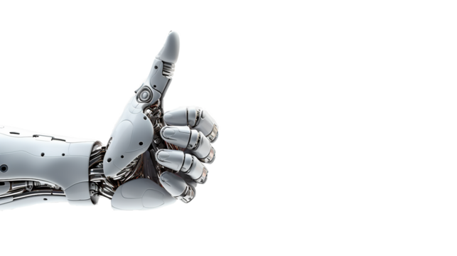 Robot hand is thump up, isolated on transparent background, Concept of AI technology, digital communication, science research. - Powered by Adobe
