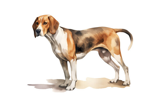 Watercolor illustration of beagle dog. 