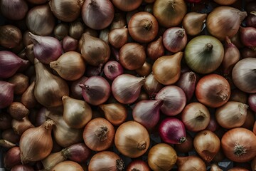 Obraz premium Close up captures abundance of fresh, ripe yellow onions