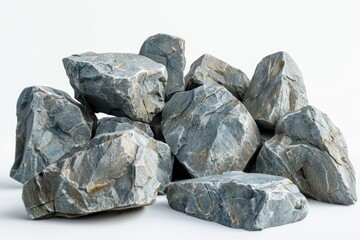 Various types of stones, rocks, and stone varieties isolated on a white background