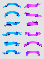 Ribbon elements. Modern simple ribbons collection. Flat banner ribbon for decorative design. Ribbons, Banners, badges, Labels Design Elements.