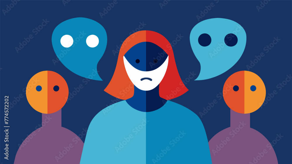 Poster an individual wearing a mask hiding their true self in an attempt to fit in and avoid conflicting be