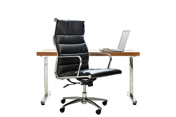 Comfortable office chair near table with modern laptop computer isolated on Transparent