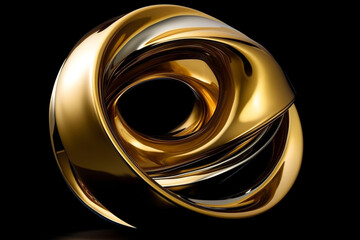 Graphic resources, technology concept. Abstract futuristic metallic golden twister spiral object isolated on black background