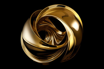 Graphic resources, technology concept. Abstract futuristic metallic golden twister spiral object isolated on black background