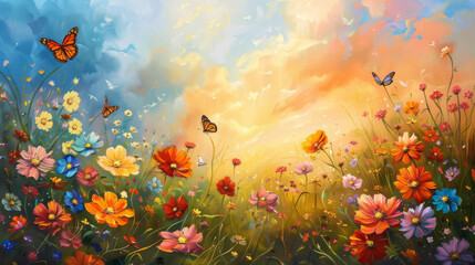 Obraz na płótnie Canvas painting of beautiful colorful flowers