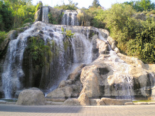 Man  made decorative large waterfall in the old city of Antalya in Turkey