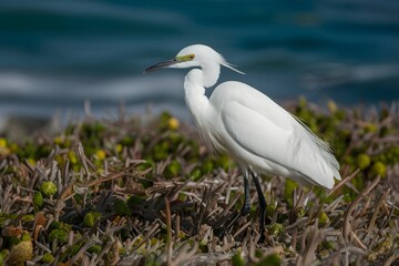 Eastern reef egret, coastal bird species amidst oceanic surroundings