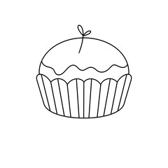 A cupcake with a green leaf on top