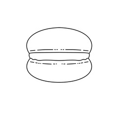A close up of a macaron. The macaron is white and has a black outline