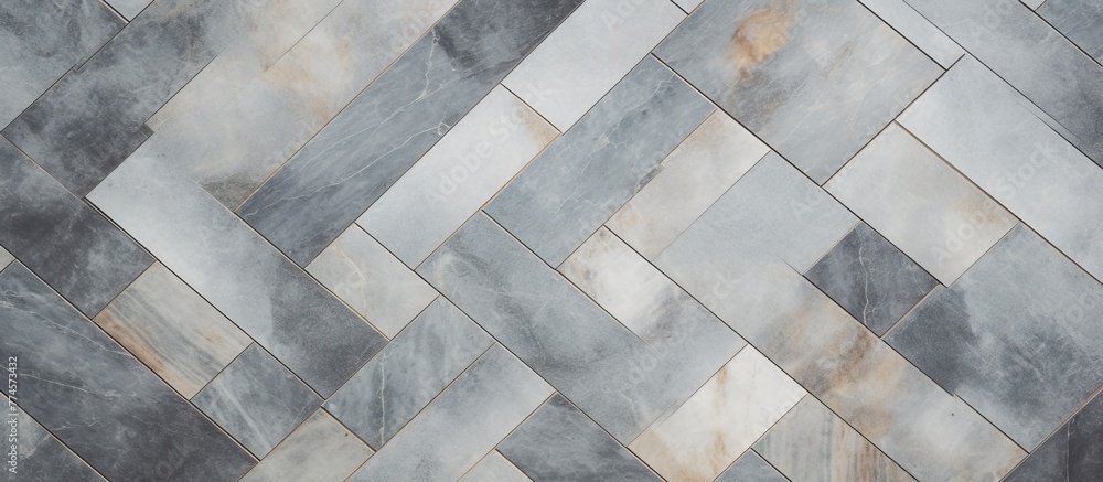 Canvas Prints Detailed view of a tiled floor with a striking black and white geometric pattern, ideal for interior design concepts