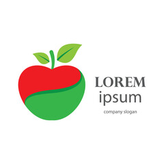 red apple logo design with green leaves