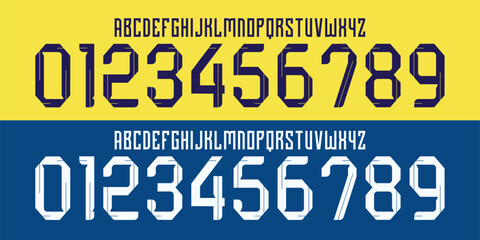 font vector team 2022-23 kit sport style font. football style font with lines and points inside. Ecuador font  sports style letters and numbers for soccer team